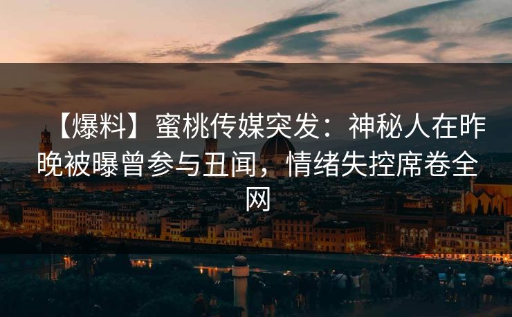 【爆料】蜜桃传媒突发：神秘人在昨晚被曝曾参与丑闻，情绪失控席卷全网